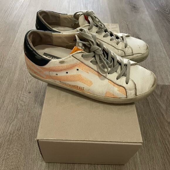 golden goose white & orange superstar low top sneakers tennis shoes size 37 - Picture 2 of 13